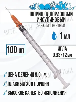 Инсулиновый шприц ТЕТ-А-ТЕТ 1 мл, luer slip, трёхкомпонентный (упаковка,  100 шт) – купить оптом в Novamed