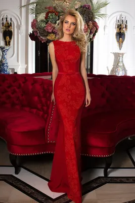 Красное закрытое платье 16-753-2 | Купить вечернее платье в салоне Валенсия  (Москва)