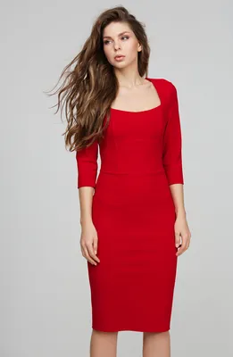 Красное платье футляр с глубоким вырезом декольте DSP-294-29t купить в  интернет-магазине latrendo.ru