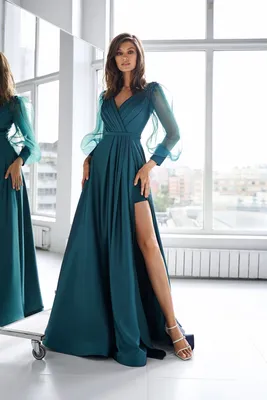 Бирюзовое платье с рукавом Sellini Danett | Купить вечернее платье в салоне  Валенсия (Москва)