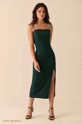Платье изумрудного цвета с высоким разрезом 9452086576-16 - купить в  интернет-магазине LOVE REPUBLIC по цене: 1 651 руб