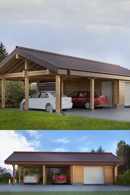 Деревянный гараж с навесом | Навес, Планы гаража, Дизайн гаража