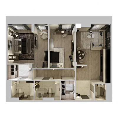 Евротрешка с двумя гардеробными в стиле Modern Minimal 101,7 кв.м. - Идеи  дизайна интерьера - галерея проектов Planoplan