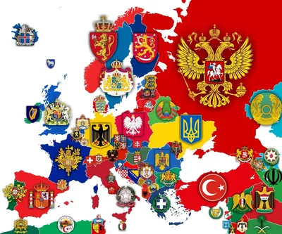 Гербы государств на карте Европы. | Пикабу