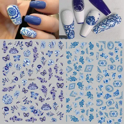 1Pc Retro Blue and White Porcelain Design 3D Nail Stickers Self-Adhesive  Slider Decals Manicure Tips DIY Accessories - купить по выгодной цене |  AliExpress