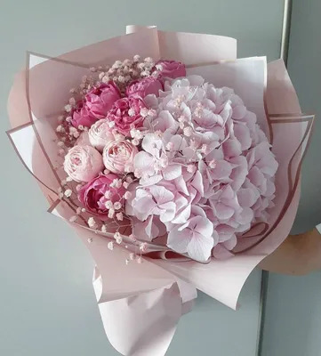 Купить букет из гортензии и розы в интернет магазине Модный букет с  доставкой по Москве