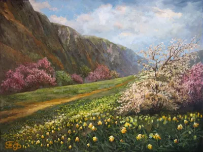 Картины: Весна в горах абстрактный пейзаж маслом – заказать на Ярмарке  Мастеров – NM50MRU | Картины, Екатеринбург
