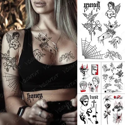 Wassertransfer Tattoo Frauen Dolch Blume Hand David Skulptur Kreuz  Wasserdicht Temporäre Tätowierung Aufkleber Spinne Web Amor Engel Jesus  Alten Schule Flash Tatto Frauen Gun Rose Körper Kunst Gefälschte Tattoos  männer|Temporäre Tattoos|