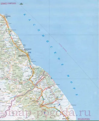 Карта юга Дагестана. Подробная карта южной части республики Дагестан. Карта  дагестанского побережья Каспийского моря
