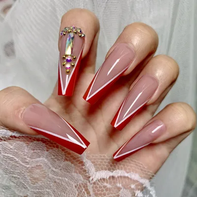 Носимые накладные ногти с изображением балерины Аврора квадратные алмазные  двухцветные окантовки оранжевый красный цвет подходящий полный комплект  ногтей нажимные ногти - купить по выгодной цене | AliExpress