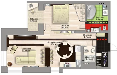 3Д дизайн квартиры-студии в лаконичном стиле
