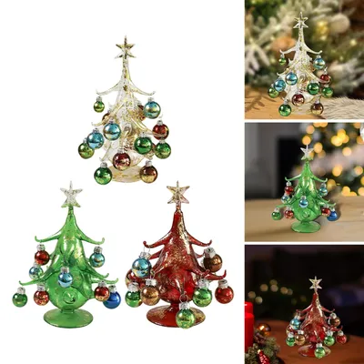 Стеклянные миниатюрные фигурки новогодней елки для вечеринки, праздничный  декор, коллекционные - купить по выгодной цене | AliExpress