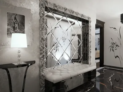 Отделка стен зеркалами в прихожей, ванной, коридоре, кухне, спальне и  гостиной