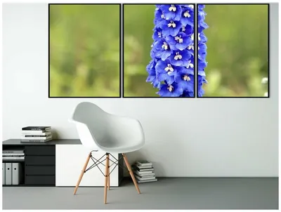 Модульный постер в раме \"Дельфиниум, синий цветок, цветок\" 210x90 см. для  интерьера — купить в интернет-магазине по низкой цене на Яндекс Маркете
