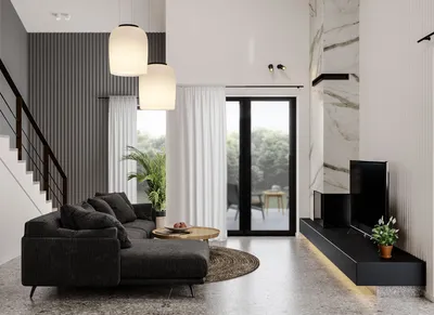 Дизайн гостиной со вторым светом в частном доме | GoodProject