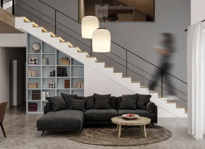 Дизайн гостиной со вторым светом в частном доме | GoodProject