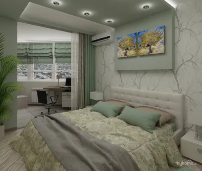 Дизайн спальни в комнате с балконом - 69 фото