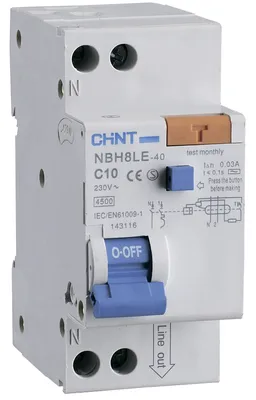 NBH8LE-40 1P+N 16A 30mA х-ка С 4,5кА (206062) дифференциальный автомат  CHINT купить в Москве в интернет магазине с доставкой по РФ