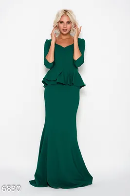 Зеленое вечернее длинное платье с юбкой-годе и оригинальной баской 53037 за  282 грн: купить из коллекции New look - issaplus.com