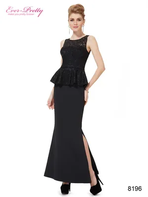 Элегантное черное платье с баской и кружевом | Длинные платья