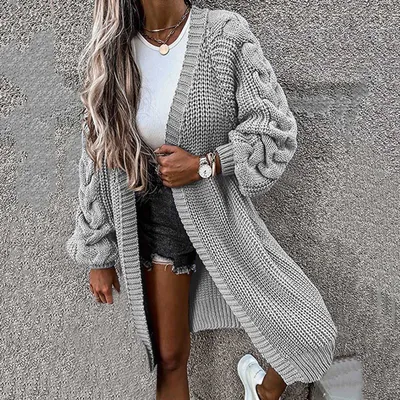 Длинный вязаный кардиган оверсайз, свитер, женская вязаная свободная  элегантная теплая осенняя куртка с длинным рукавом и открытым спереди,  верхняя одежда, пальто - купить по выгодной цене | AliExpress