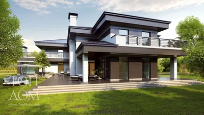 Архитектурный проект дома с гаражом и террасой – фото и видео фасада
