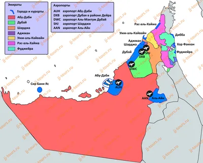 Карта ОАЭ с курортами, городами, аэропортами и эмиратами