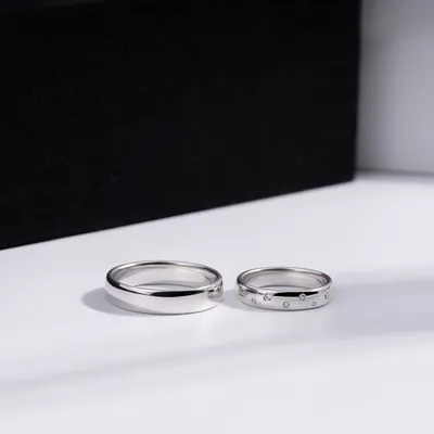 Пара обручальных колец из белого золота Е-203-B 💍 купить по цене 31545  руб. в Москве