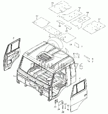 54105-5000014 Кабина с дверями окрашенная на КамАЗ-65115 (Евро-3) - Схема,  каталог деталей, стоимость, запчасти (48985)