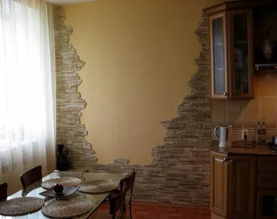 Отделка стен на кухне декоративным камнем - 64 фото