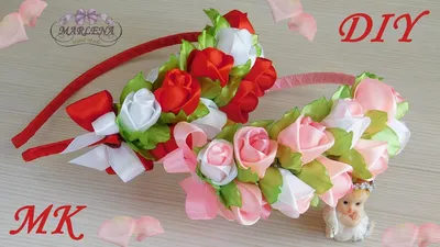 Ободок с розами 🌹 и бантиком. Роза канзаши МК/DIY 👐 - YouTube