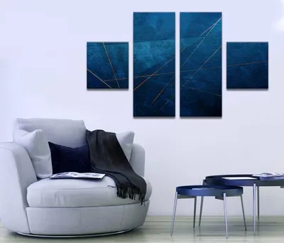 Модульная картина Золотые нити на синем фоне №ad_1677 в стиле хай тек  купить в интернет-магазине Walldeco