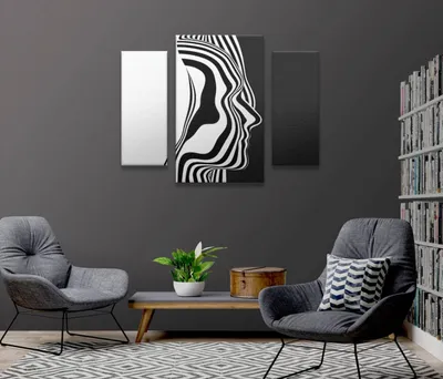 Модульная картина Профиль в черно-белую полоску №ad_1652 в стиле хай тек  купить в интернет-магазине Walldeco