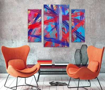 Модульная картина Красные и синие штрихи №ad_1620 в стиле хай тек купить в  интернет-магазине Walldeco