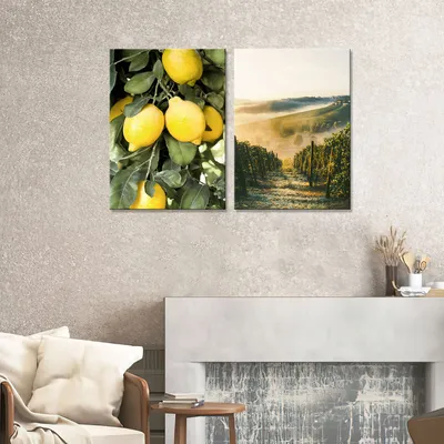 Модульная картина на холсте на стену в гостиную, на кухню/постер для  интерьера/подарок/интерьерная картина Лимон на ветке, фрукты, цитрус,  пейзаж сад в лучах солнца (3) (2 модуля-общий размер 40х60) - купить по  низкой