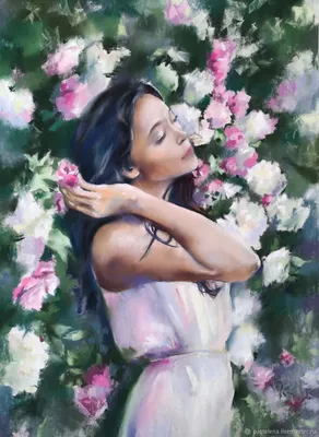 Картина пастелью Девушка в розовом саду (зеленый розовый цветы) – купить на  Ярмарке Мастеров – JIA92RU | Картины, Южноуральск