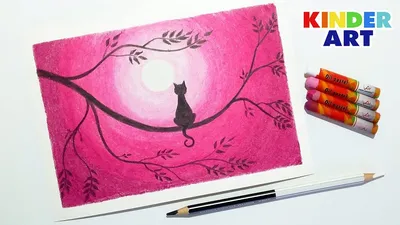 Кошка на ветке. Рисунок масляной пастелью поэтапно для детей и начинающих -  YouTube