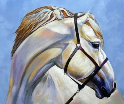 Картина маслом \"Белая лошадь\" — В интерьер