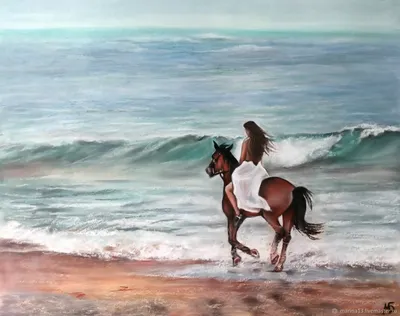 Картина с лошадью \"Дух свободы\". Девушка на лошади у моря – купить на  Ярмарке Мастеров – R7NYERU | Картины, Самара