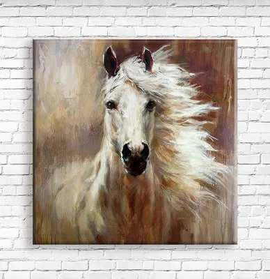 Интерьерная картина Лошадь на натуральном хлопковом холсте имитация под  масло 80х80 - купить по низкой цене в интернет-магазине OZON