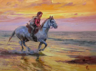 Картина маслом -картина девочка на лошади