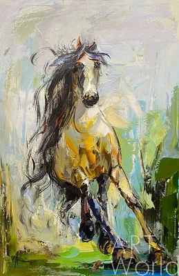 Картина маслом \"Белая лошадь\" 60x90 JR211289 купить в Москве