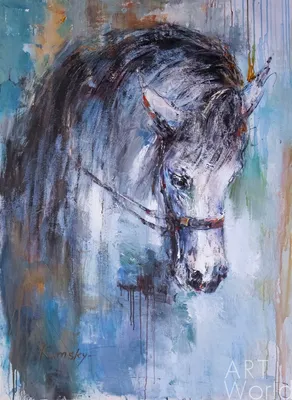 Картина маслом \"Белая лошадь\" 90x120 SK181201 купить в Москве