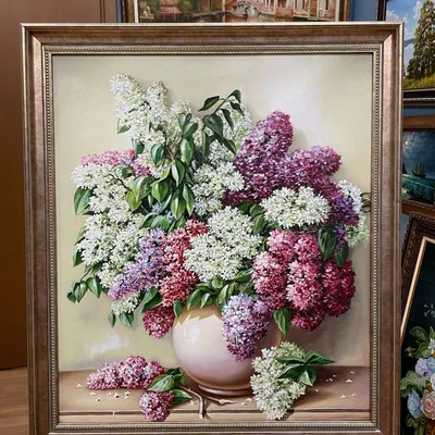 Картина «Сирень в круглой вазе» 70х60 – купить онлайн на Ярмарке Мастеров –  QALF6RU | Картины, Москва