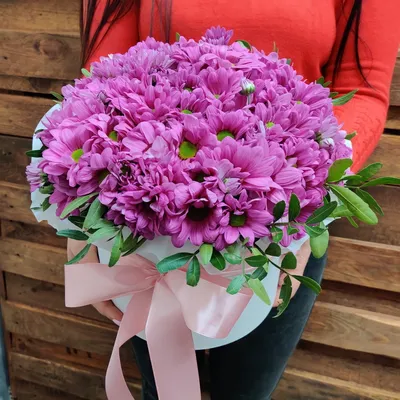 Купить Цветы в коробке 15 нежных розовых хризантем | VIAFLOR