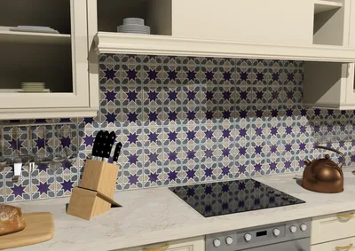 Кухонный фартук с изразцовой плиткой Амон-Ра, Арабеска, Южная ночь |  Ceramadelica