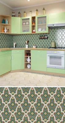 Керамическая плитка мозаика на кухонный фартук, зеленый узор | Зеленый  узор, Керамическая плитка, Плитка