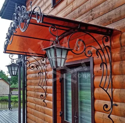 Угловой кованый козырек из поликарбоната КК-367: купить в Москве, фото, цены