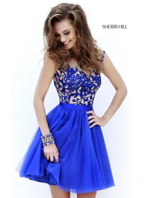 Короткое синее выпускное платье Sherri Hill 11171 Royal ✓ купить в салоне  Виктория!