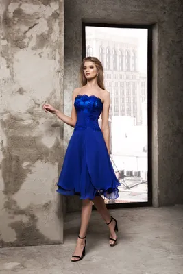 Короткое платье синего цвета Фанни | Купить вечернее платье в салоне  Валенсия (Москва)